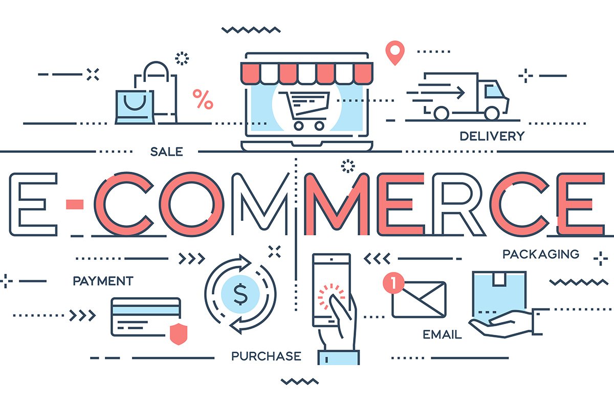 E-commerce, online shopping, retail, sale, delivery service thin line concept.